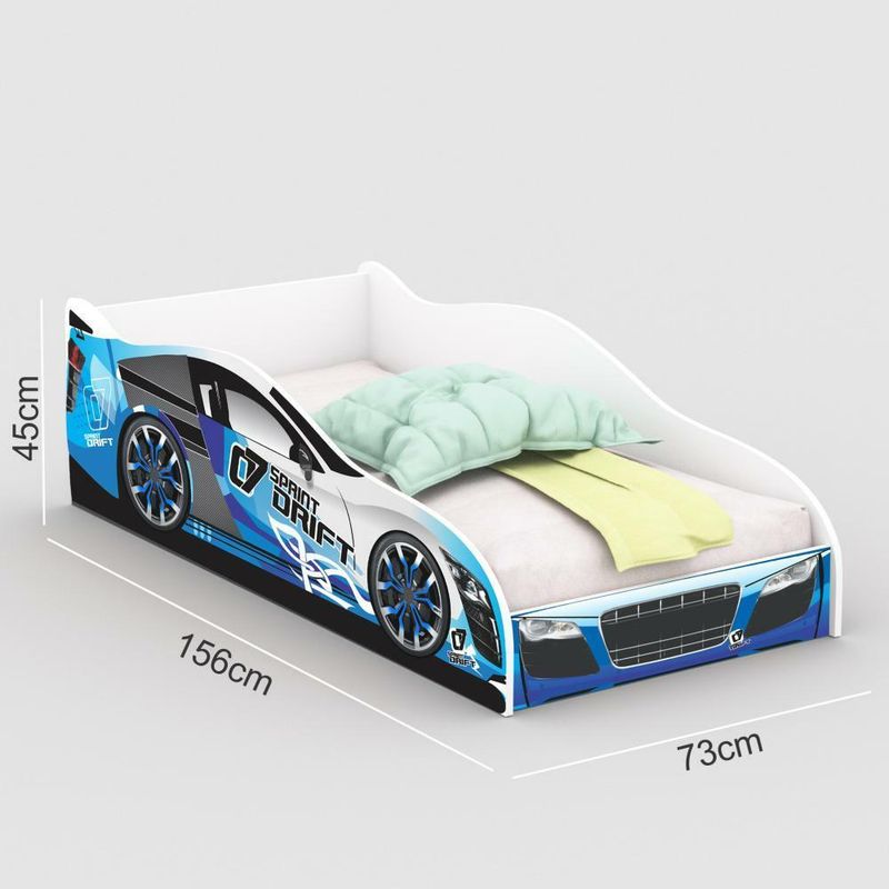 Cama Infantil Carro Drift Azul/Branco c/Colchão